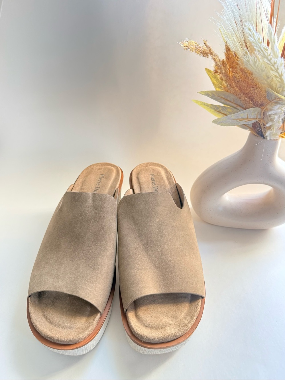 Pierre Dumas Beige Suede Open-Toe Slide Sandals - Women size 10